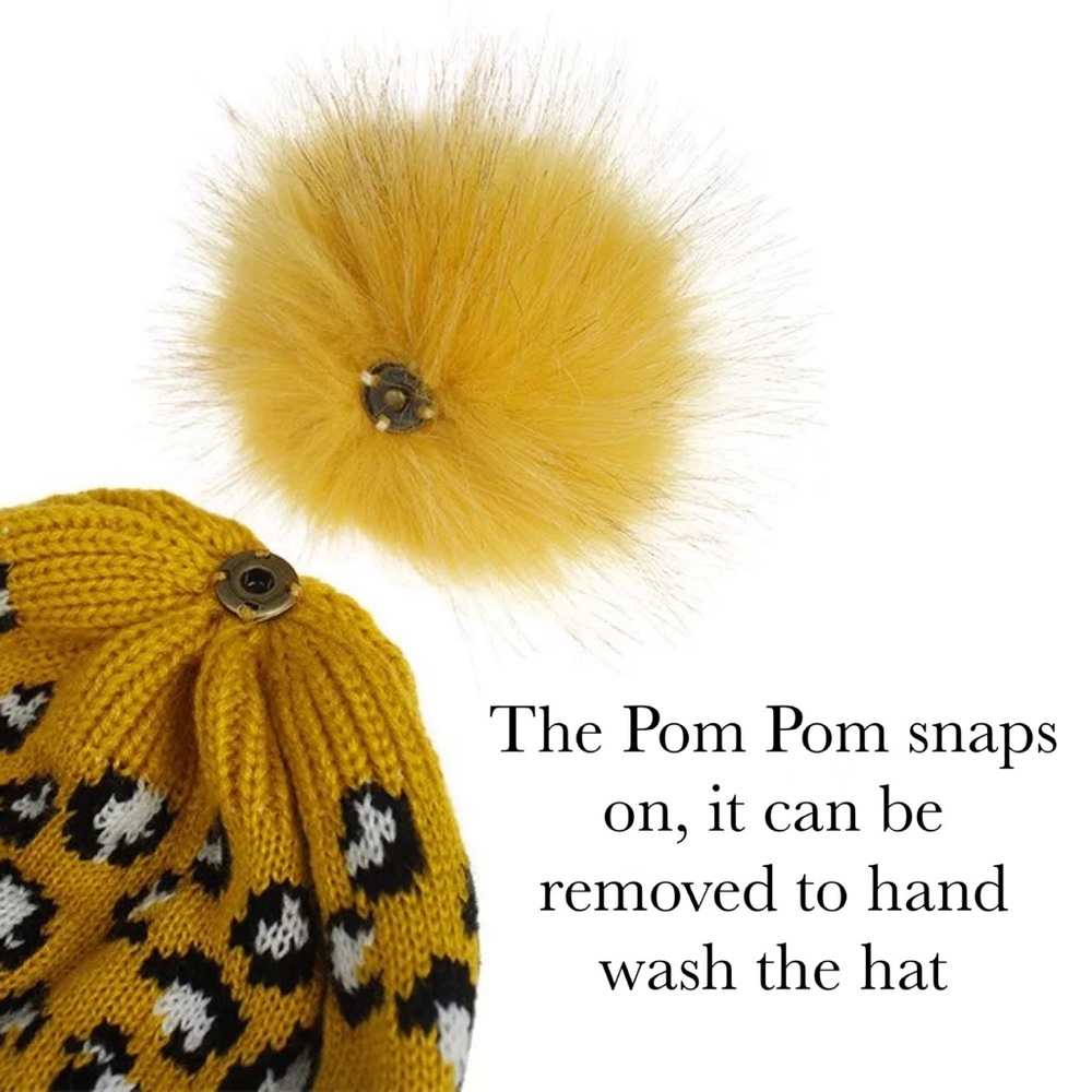Trendy Black Leopard Knit Pom Pom Beanie - Picture 14 of 16